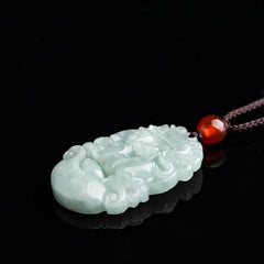 Natural Jade Chinese Zodiac Pendant – Mythical pixiu creature in relief, protection