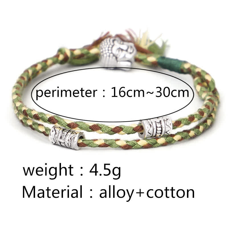 Buddha Head Serenity String Bracelet – Green bracelet with size chart 16cm to 30cm, alloy and cotton material