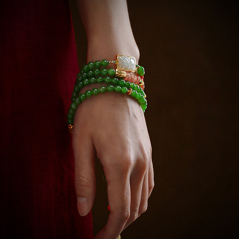 108 Mala Beads Jade Agate Bracelet – Worn as wrap bracelet on wrist, versatile spiritual jewelry