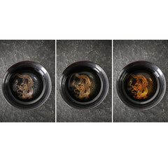 Gold Leaf Jianzhan Teacup – Interior view of gold leaf koi fish pattern in tenmoku glaze, tea bowl