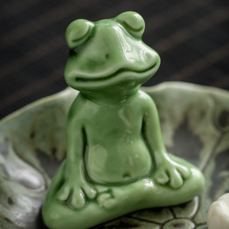 Ceramic Frog Incense Burner – Macro glaze texture on lotus pod, Handcrafted beauty