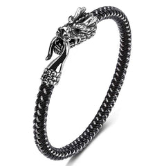Dragon Protection Bracelet - Dragon head clasp on two-tone woven metal band, Protective