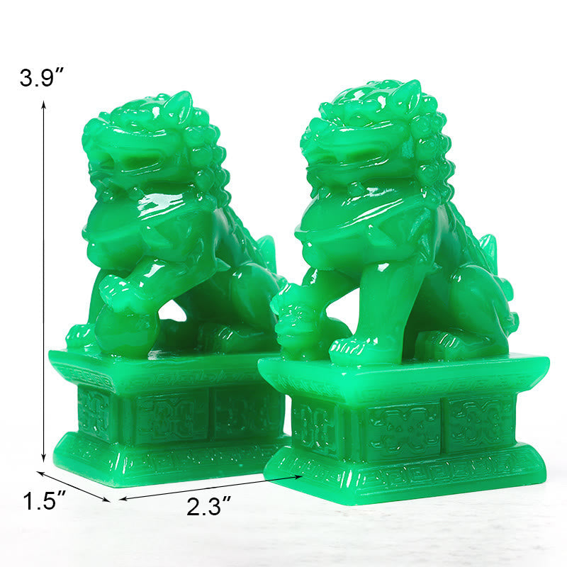 Fu Foo Dogs Guardian Lion Statues Pair – Symmetrical foo fu lion set with distressed patina, oriental palace decor