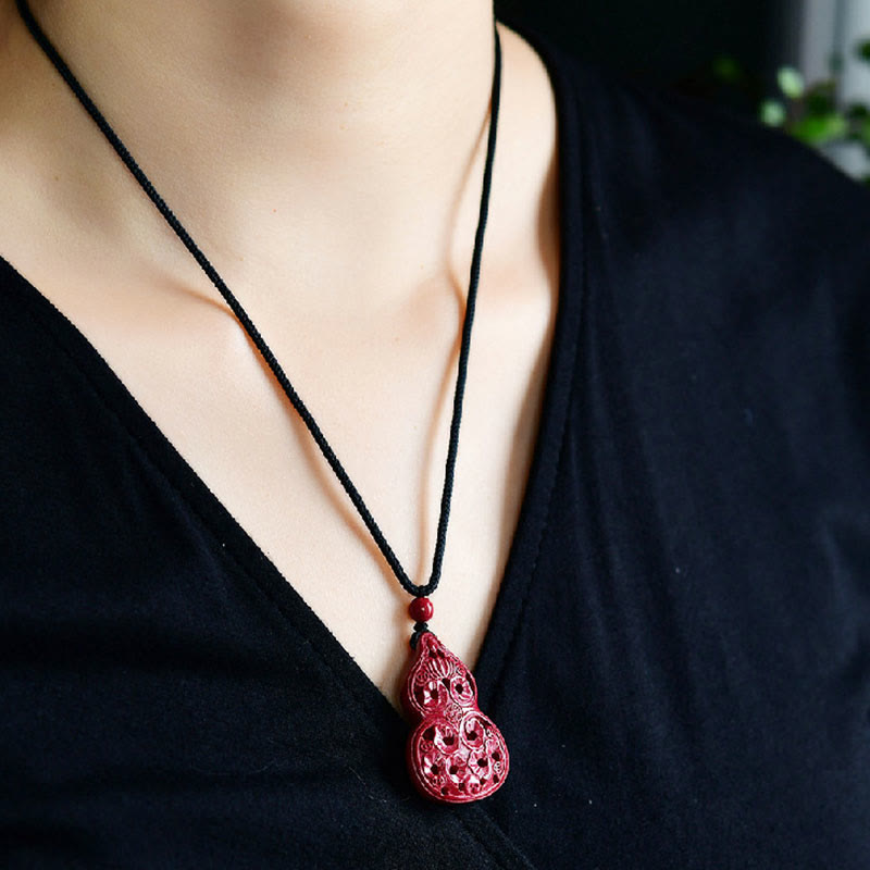Laughing Buddha Yin Yang Chinese Zodiac Gourd Natural Cinnabar Blessing Necklace Pendant, image 28, amulet necklace