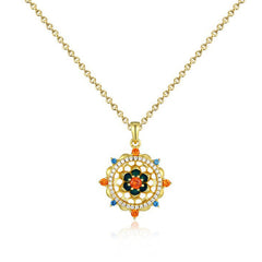 Sterling Silver Lotus Zircon Pendant front view on white, gold-plated flower jewelry