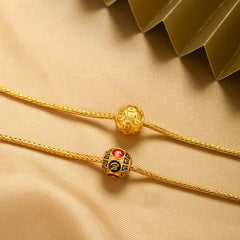 18K Gold Om Mani Padme Hum Koi Fish Bracelet – gold chain bracelets with openwork coin bead and enamel mantra bead, fan prop, diagonal angle