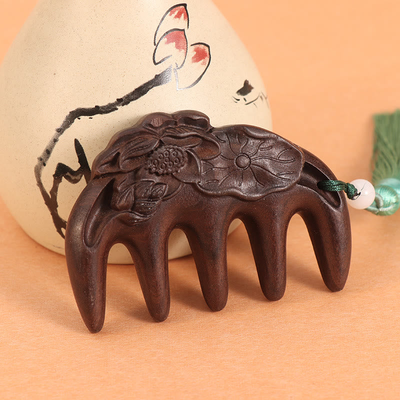 Green Sandalwood Koi & Lotus Tassel Comb, image 11