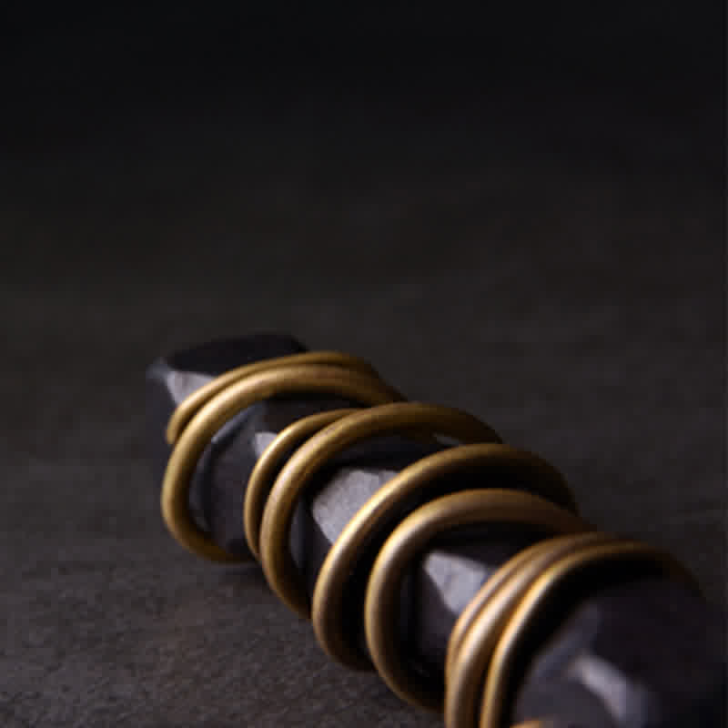 Ebony Wood Pendant Necklace – Gold banded faceted obsidian stone, zen meditation jewelry