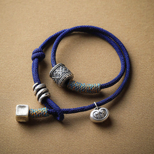 Om Mani Padme Hum Carved Double Wrap Bracelet – Blue(Wrist Circumference 14-16cm)(2 Circle) – Om Mani Padme Hum front view...
