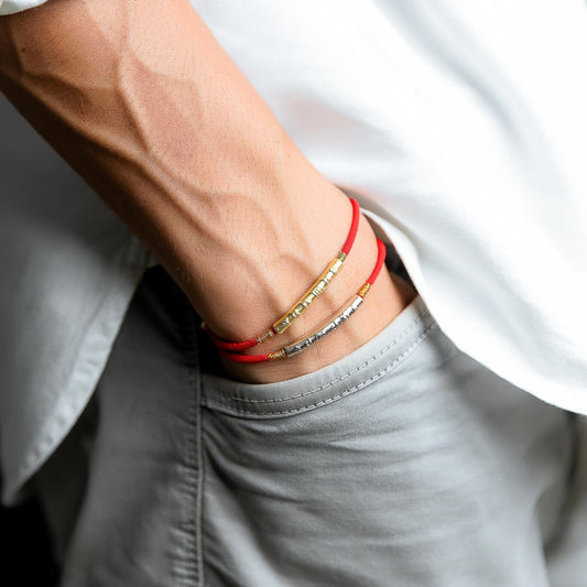 Tibetan Red String Om Mani Padme Hum Bracelet – Silver, image 2, healing bracelet
