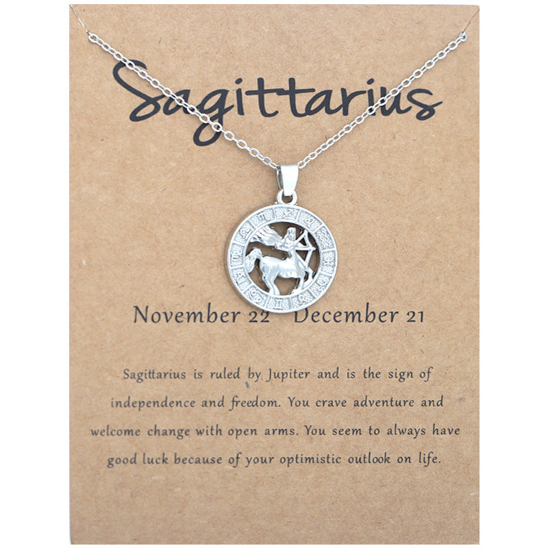 Zodiac constellation pendant necklace, packaging view