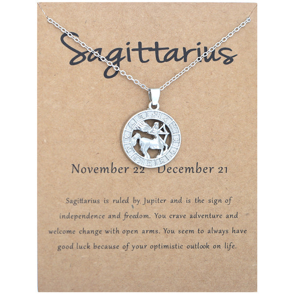 Zodiac constellation pendant necklace, packaging view