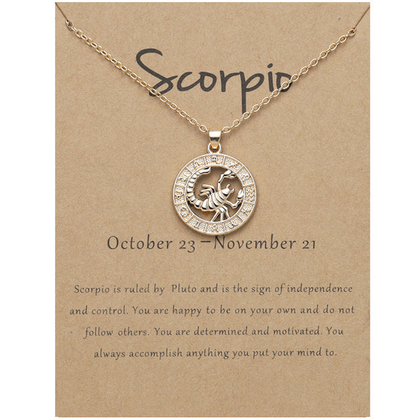 Zodiac constellation pendant necklace, close-up