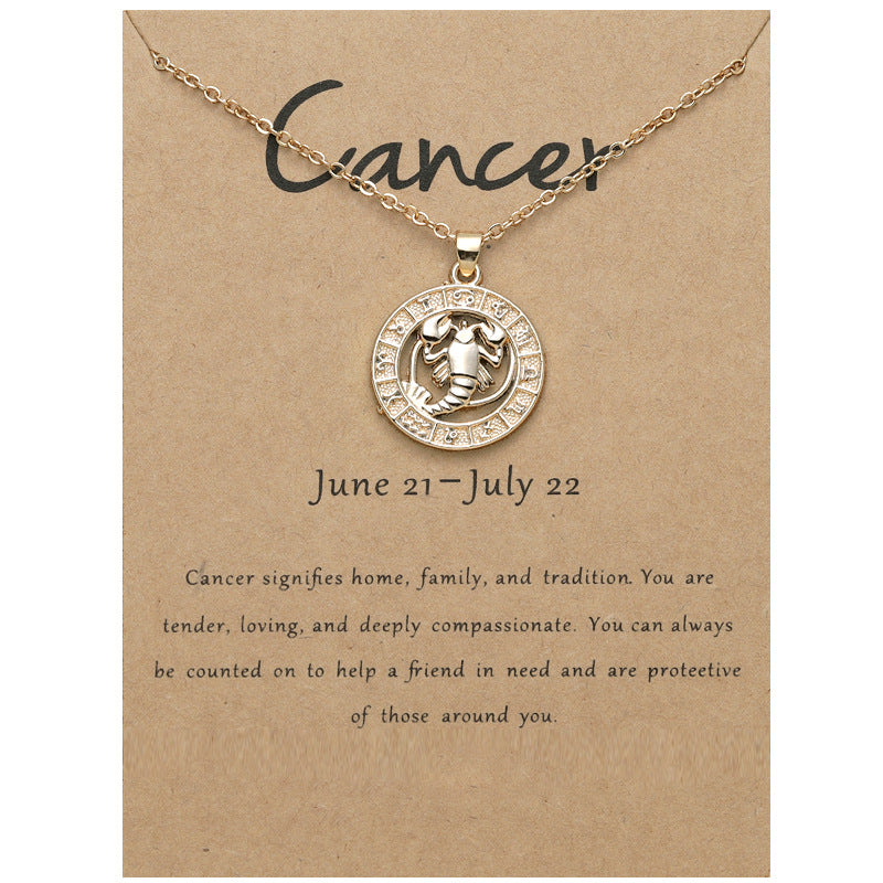 Zodiac constellation pendant necklace, close-up