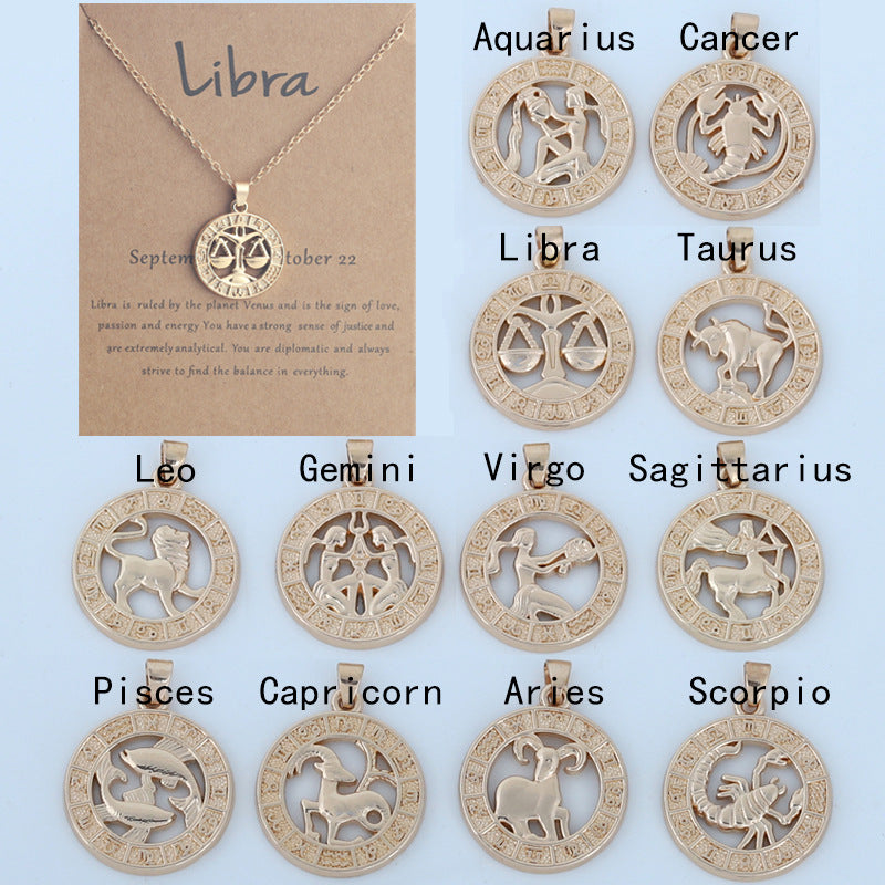 Zodiac constellation pendant necklace, angled view