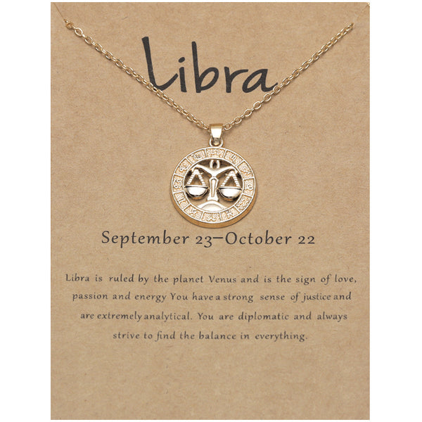 Zodiac constellation pendant necklace, angled view
