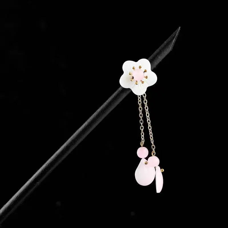 Chinese Wooden Hair Stick with Silk Flower & Tassel – option1280, image 7