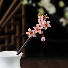 Chinese Wooden Hair Stick with Silk Flower & Tassel – option1879, image 1