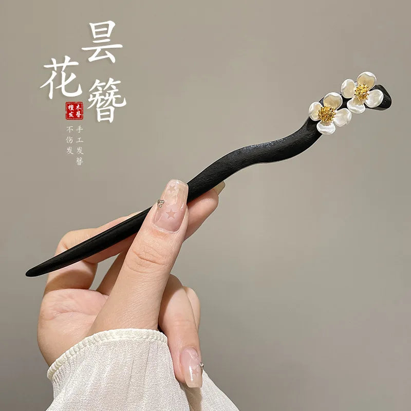 Jade Orchid Wooden Hairpin – option1763, image 8, spiritual ring
