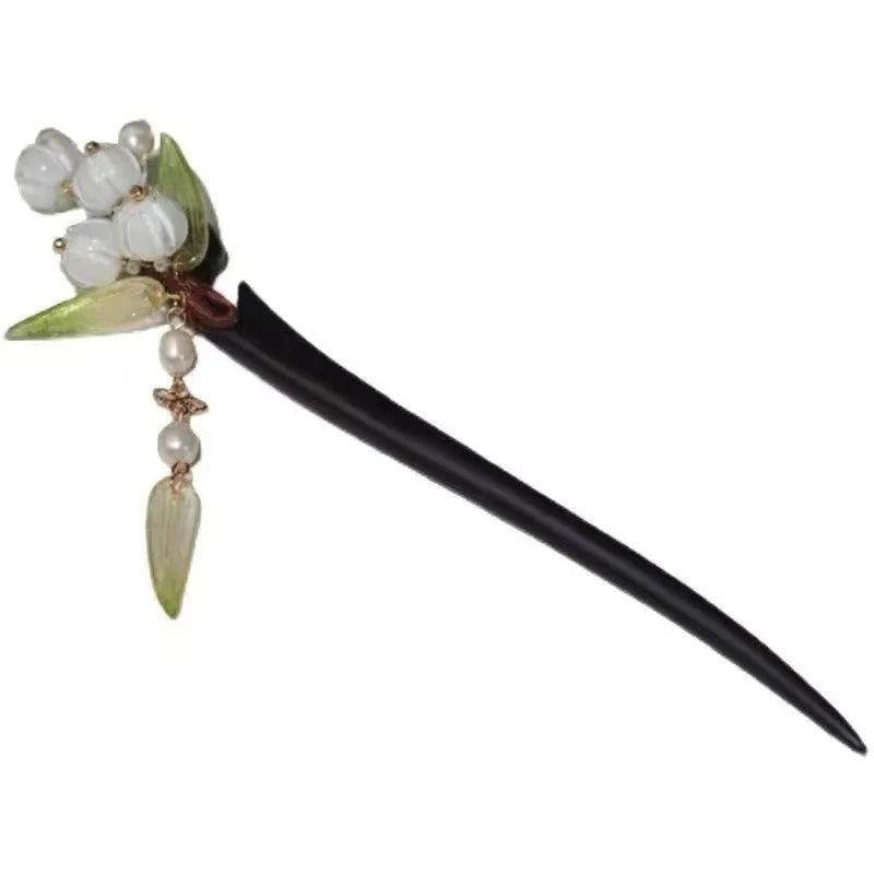 Jade Orchid Wooden Hairpin, image 17, spiritual ring