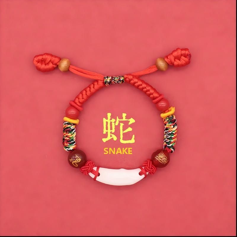 Kids Zodiac Bracelet – snake zodiac variant with gold character on red bead, red background, baby gift