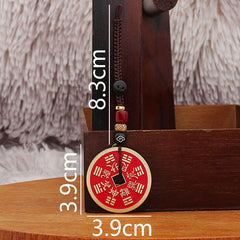 Shan Gui Keychain – size diagram showing 3.9cm diameter and 8.3cm length on wooden stand