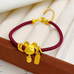Ben Ming Nian Bracelet – gold rat charm with carrot pendant, adjustable chain, red string luck jewelry