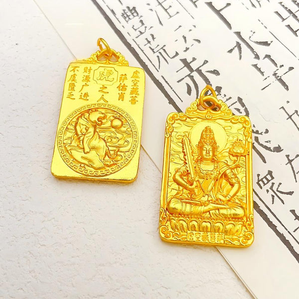 Buddha Zodiac Pendant – tiger gold plate with Akasagarbha, gold relief carving detail
