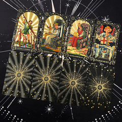 Waterproof Tarot Deck – Face-up tarot card with traditional illustration and gold border on dark cloth