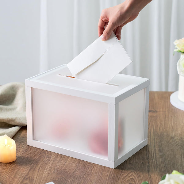Mr Mrs Wooden Keepsake Box – white wooden card box with slot top for wedding envelopes and cash gifts