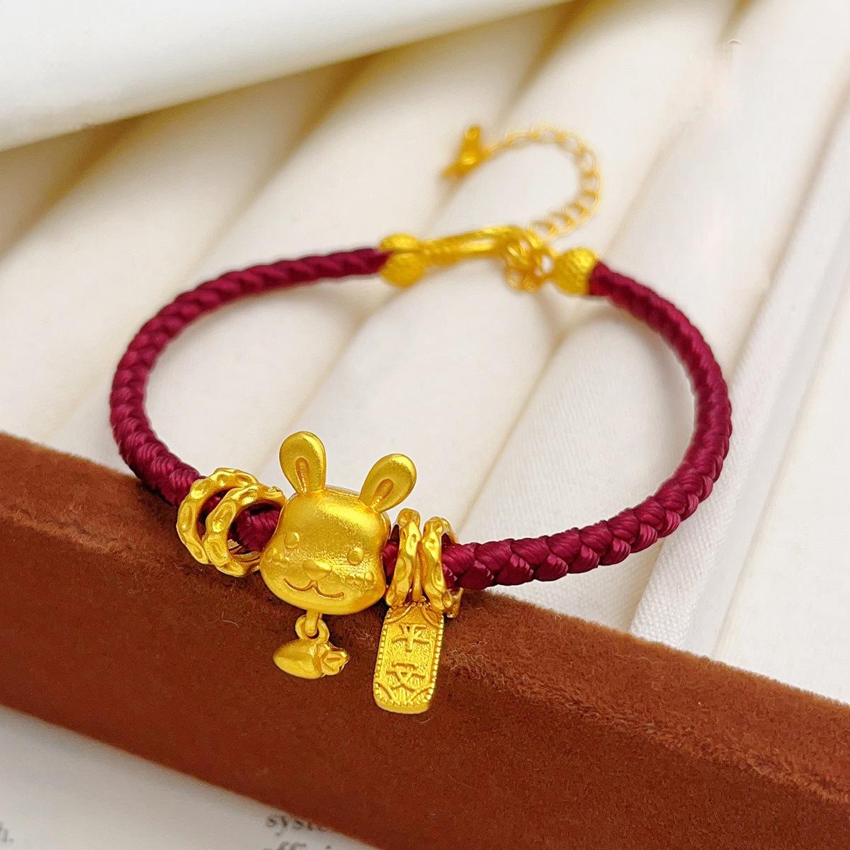 Ben Ming Nian Bracelet – gold rabbit charm with heart pendant, cute zodiac design, gift for her