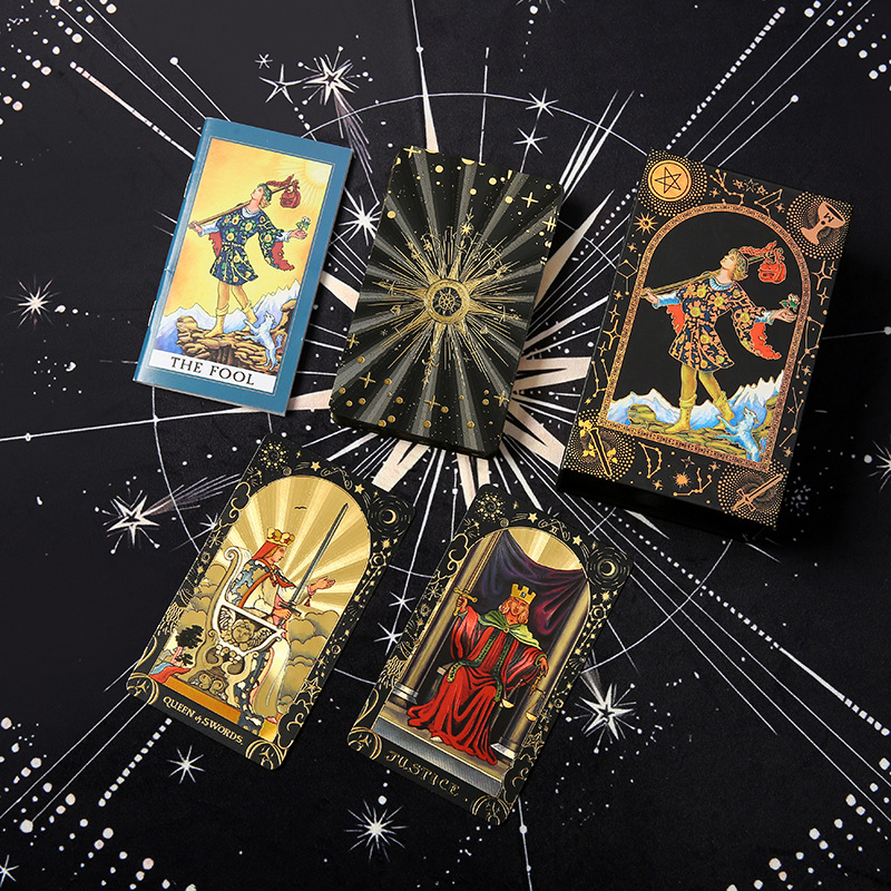 Waterproof Tarot Deck – Premium waterproof card with gold foil celestial design and patterned back