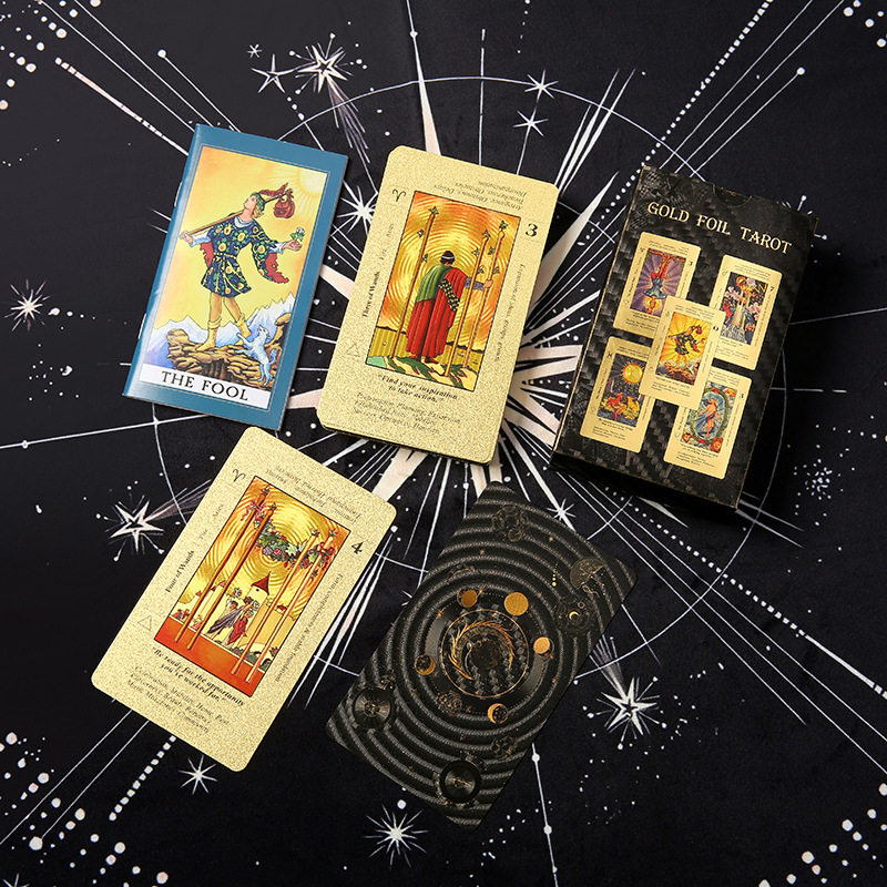 Waterproof Tarot Deck – Individual tarot card with gold ornate frame and colorful artwork, PET card