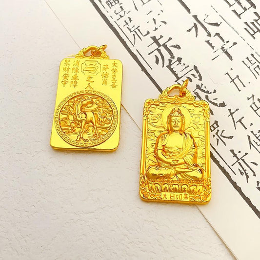Buddha Zodiac Pendant – horse gold plate with Mahasthamaprapta, fortune blessing tag