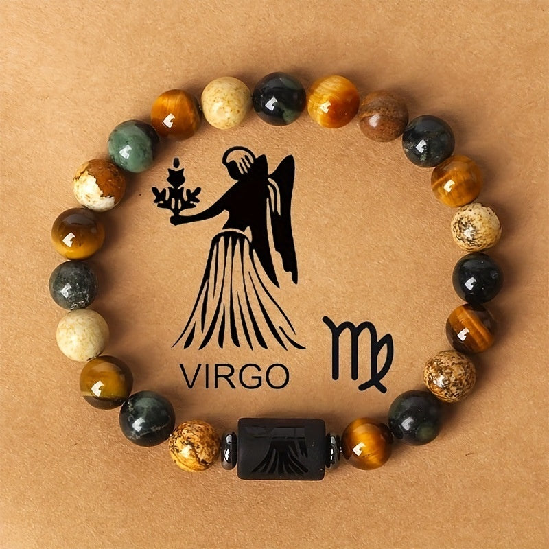 12 Zodiac Natural Stone Bead Bracelet Virgo maiden with tiger eye and picture jasper beads
