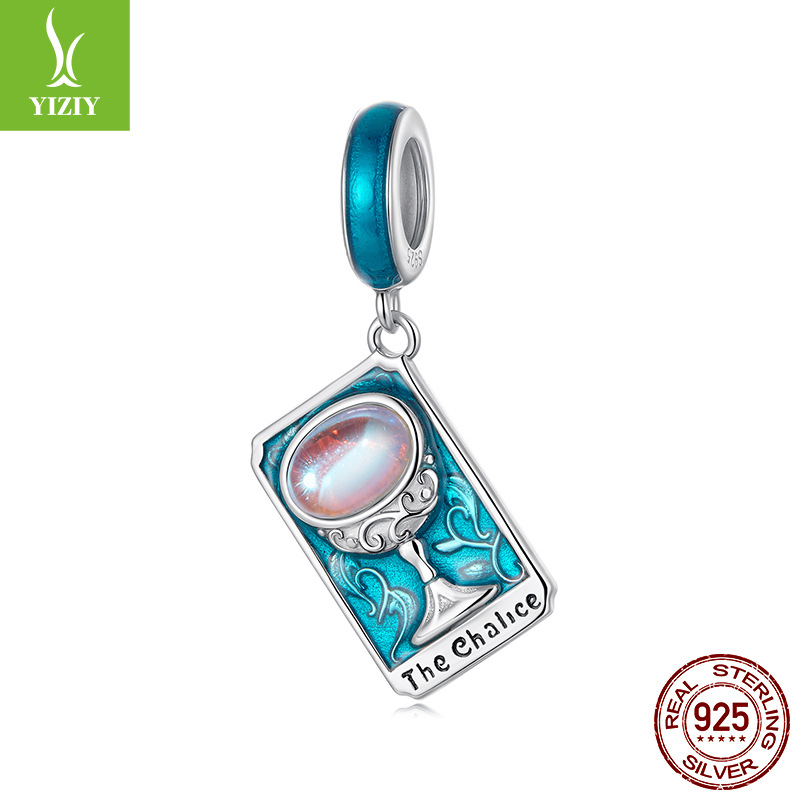 Tarot Silver Charm – The Chalice charm with turquoise enamel, opalescent cup and vine scrollwork