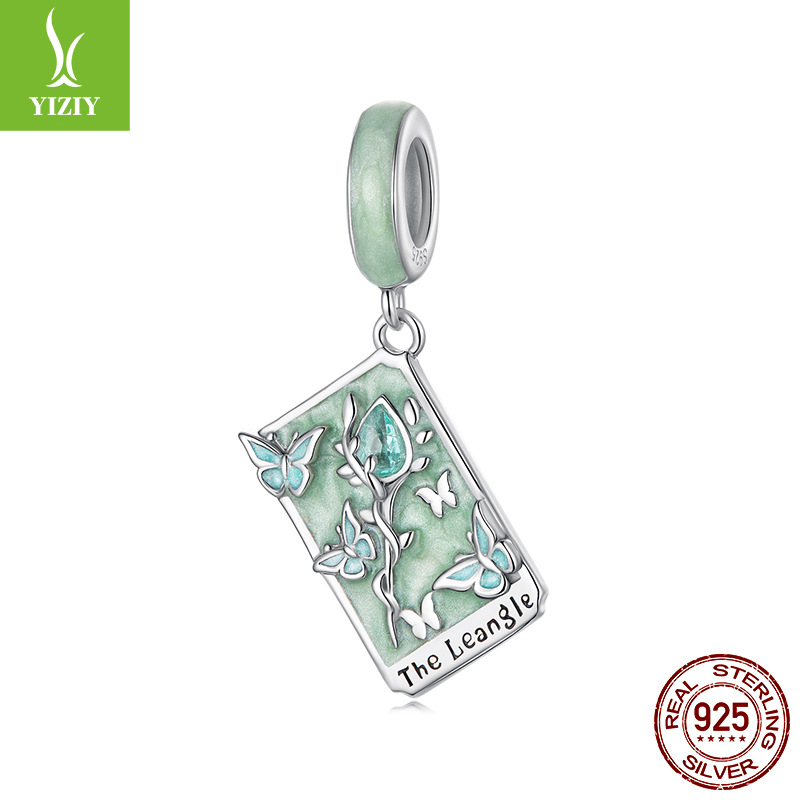 Tarot Silver Charm – The Star charm with mint enamel, butterflies and pear teal stone, 925