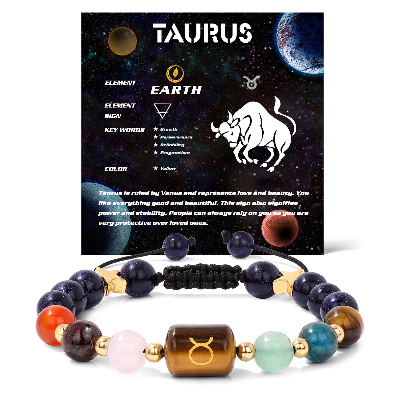 Zodiac Crystal Bracelet – Pisces on kraft card with two fish symbol and healing stones