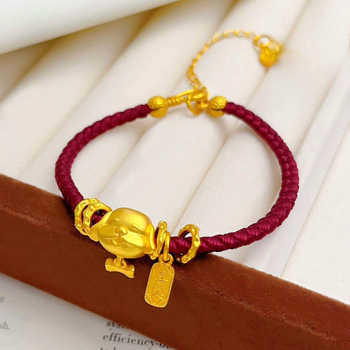 Ben Ming Nian Bracelet – gold dog charm with bone pendant, loyal zodiac sign, adjustable length