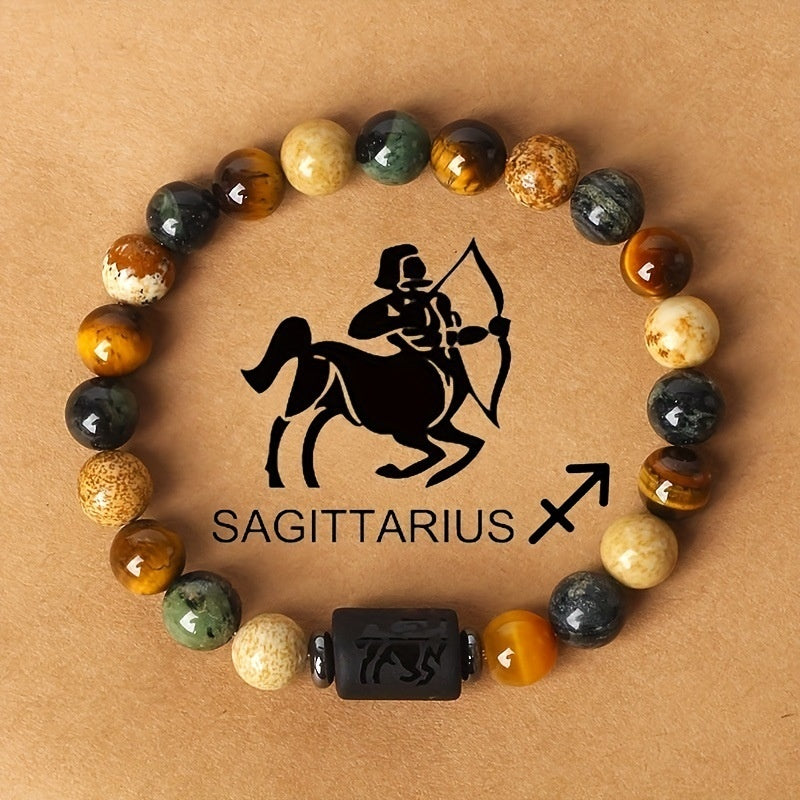 12 Zodiac Natural Stone Bead Bracelet Sagittarius archer with tiger eye and picture jasper beads