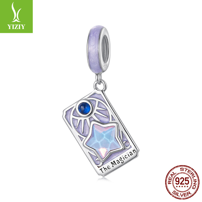 Tarot Silver Charm – The Magician charm with purple enamel, blue cabochon and opal star, 925
