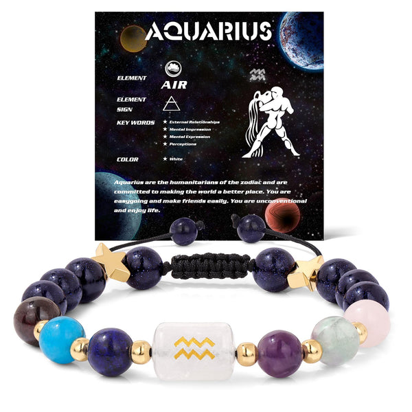 Zodiac Crystal Bracelet – Aquarius worn on wrist showing turquoise and blue healing beads