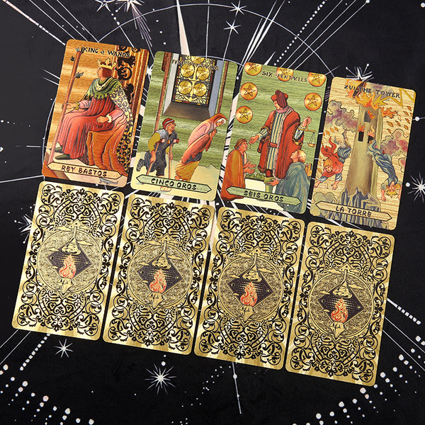Waterproof Tarot Deck – Card with Chinese bilingual text and ornate red-gold frame, premium deck