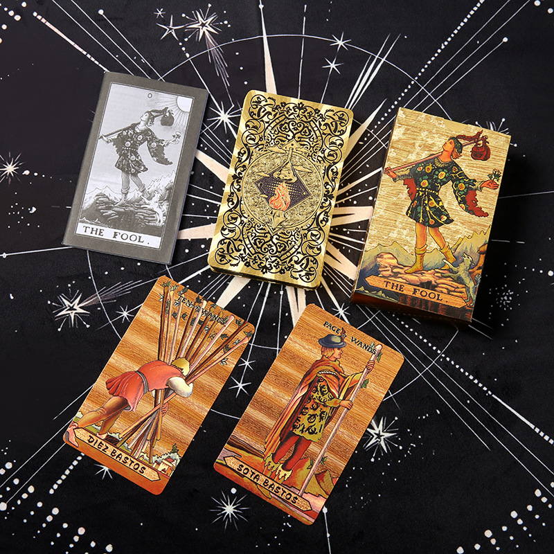 Waterproof Tarot Deck – Traditional RWS-style card with gold border and celestial background, foil card