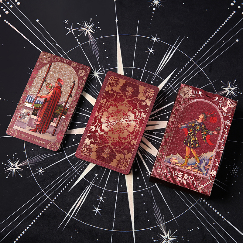 Waterproof Tarot Deck – Gold card back with mandala and zodiac symbols on star-pattern cloth