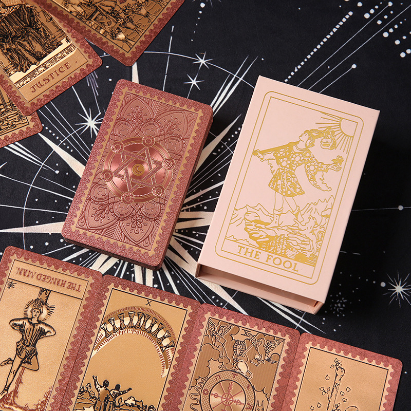 Waterproof Tarot Deck – Close-up of gold-foil card surface showing metallic reflective finish, PET