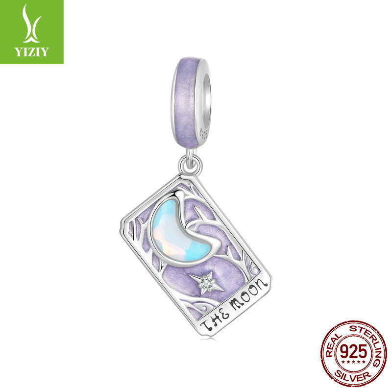 Tarot Silver Charm – The Moon charm with lavender enamel, opal crescent and star CZ accent