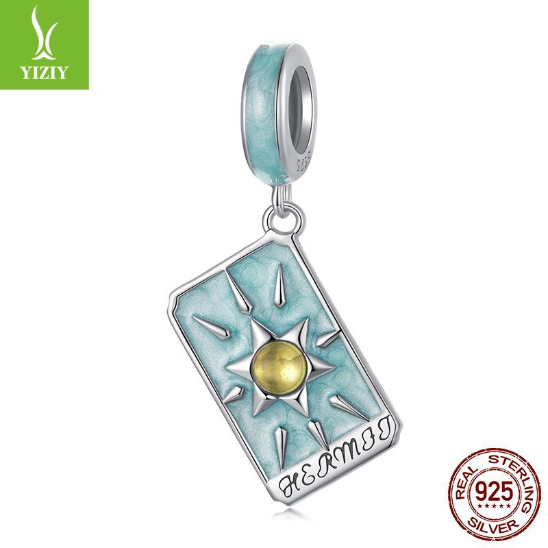 Tarot Silver Charm – The Moon variant with lavender enamel, moonstone crescent and blue accent