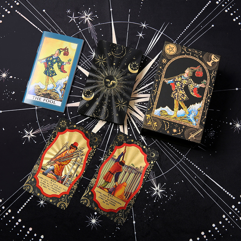 Waterproof Tarot Deck – Premium PET card with reflective gold back and illustrated face, durable deck