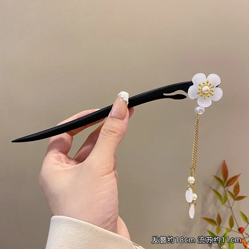 Jade Orchid Wooden Hairpin, image 12, spiritual ring